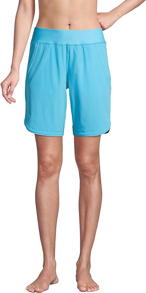 Lands' End Women's 9" Quick Dry Elastic Waist Modest Board Shorts Swim Cover-up Shorts with Panty