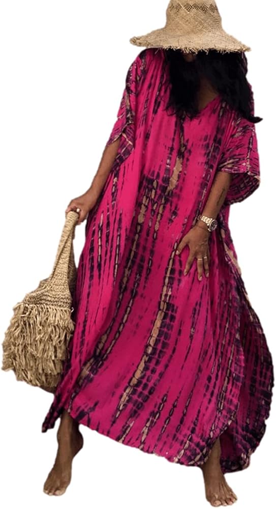 Venasha Womens Caftan Plus Size Kaftans Casual V Neck Caftans Long Soft Beach Maxi Dress for Summer