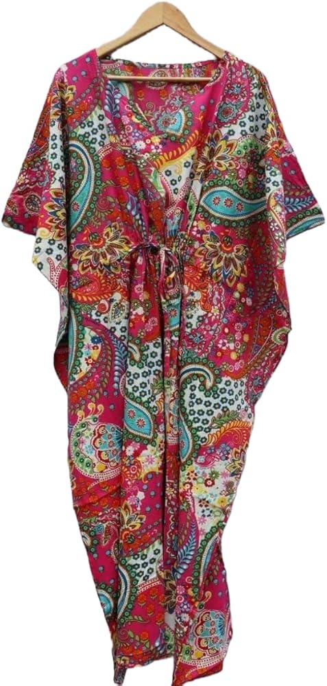 INDACORIFIE Indian cotton kaftan, Resort kaftan, Summer kaftan, Beautiful dress, Caftan, Lounge wear, Boho clothing, Night dress, Indian fabric kaftan Multi