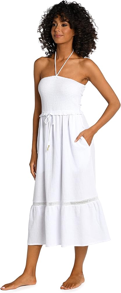 La Blanca Womens Tie Front Dress Swimsuit Swimwear Cover Up, White//Seaside Covers, Small US