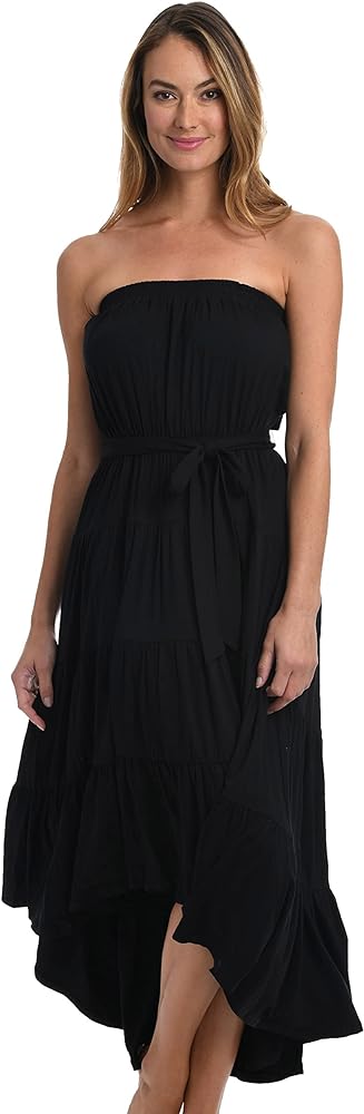 La Blanca Women's Strapless Dress Swimsuit Cover Up, Black//Draped Darling, M