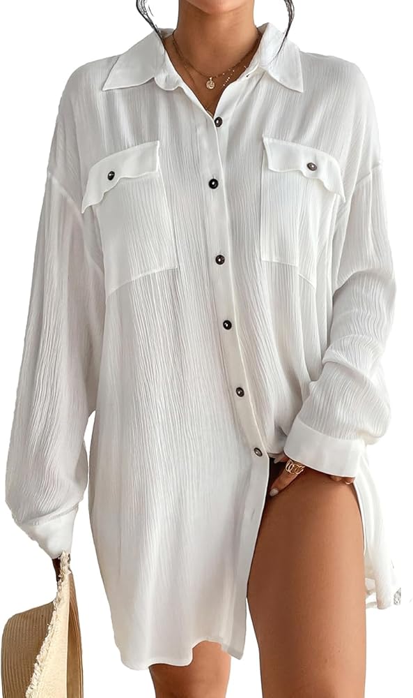 Bsubseach Cover Up Shirts for Women Button Down Swim Coverup Beach Casual Blouse Tops