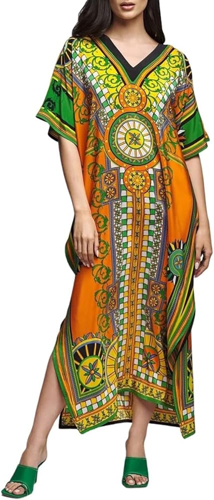 Bsubseach Women Kaftan Bathing Suit Cover Ups Swimsuit Coverup Caftan Beach Dresses Orange