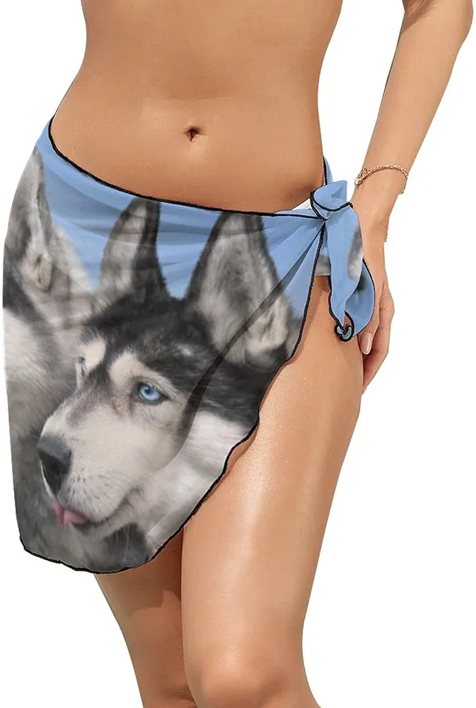 Siberian Huskies Women's Short Sarongs Beach Wrap Skirt Chiffon Swimsuit Cover Up Bikini Pareo L