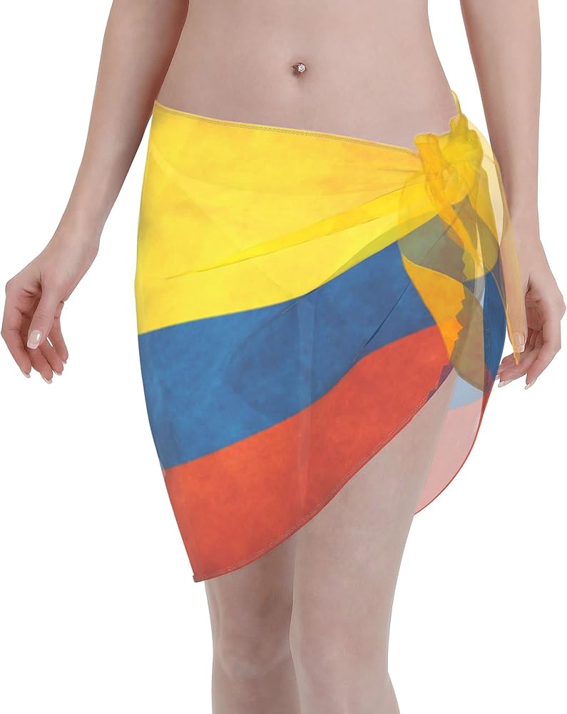 Colombia Flag Women's Sarong Swimsuit Cover Ups Bathing Suit Coverups Chiffon Beach Wrap Skirts Black