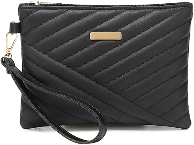 EIR Bolso de Mano de Mujer,Bolso Mujer de PU Cuero,Clutch Fiesta,Cartera de Mano Mujer,Con Asa Cremallera,Regalos Originales Para Mujer(Negro, 21 x 15 cm)