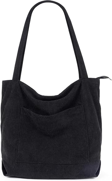 MAMUNU Bolsa de pana para mujer, bolsa grande con cremallera y bolsillos, bolsa de mano con cordón para mujeres y niñas, bolsa de hombro con compartimentos para universidad, escuela, viajes, compras,