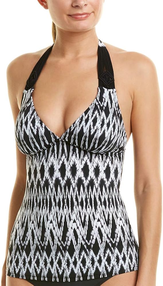 Profile by Gottex Women's Standard Halter V-Neck Tankini Top Swimsuit, Shibori Black/White, 6