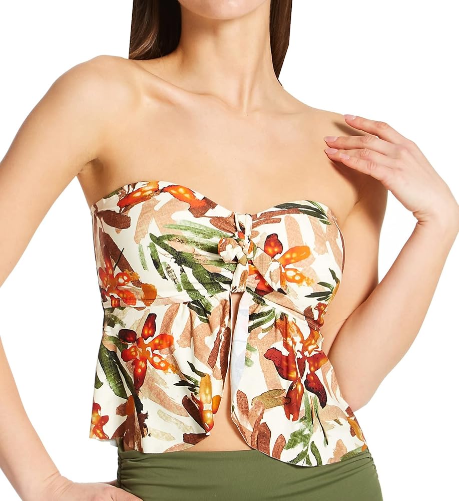 Vince Camuto womens Seychelles Floral Tie Front Babydoll Tankini