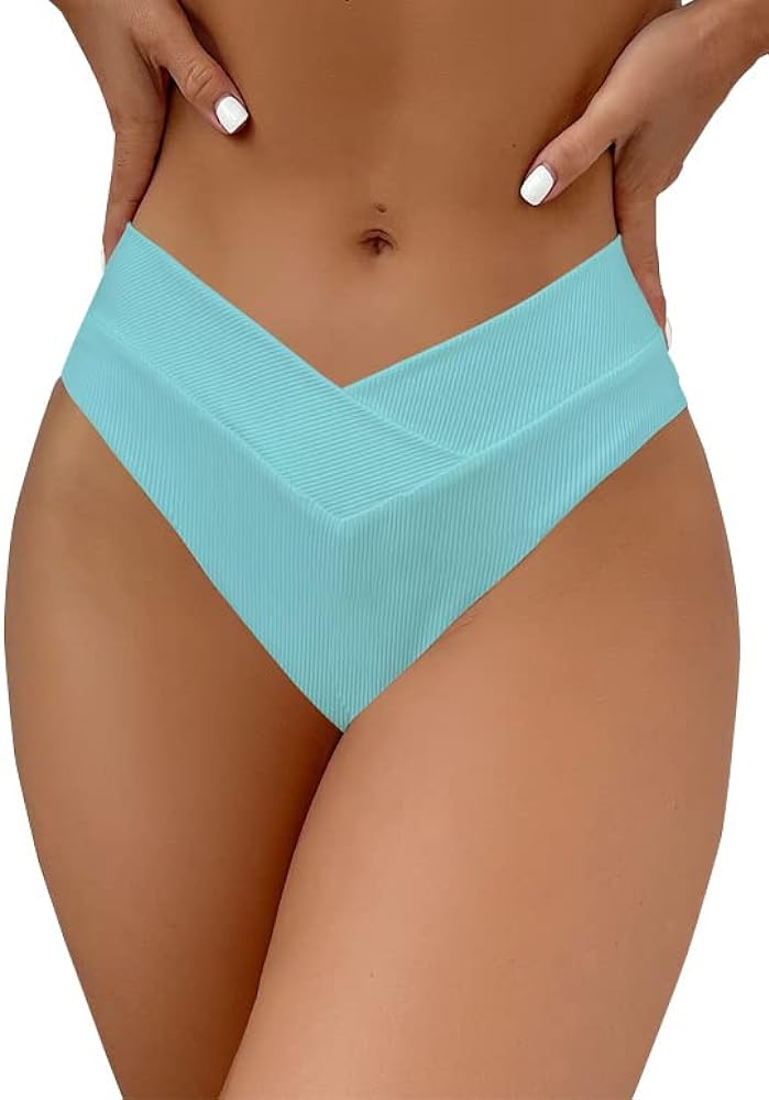 Women’S Rib V Front Bikini Bottom Cheeky High Cut Bathing Suit Bottoms Swimsuit Bottom