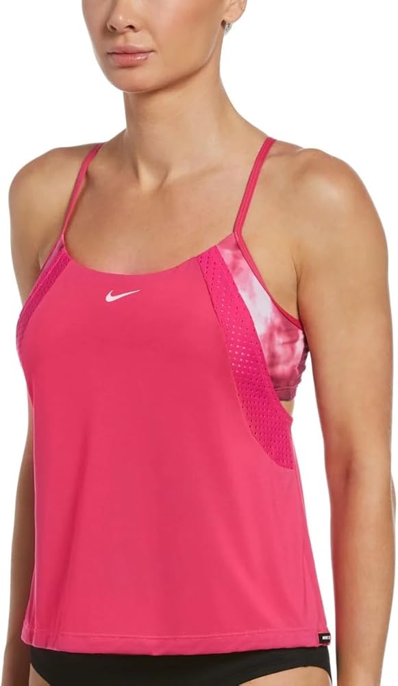 Nike Tie Dye Layered Tankini Top, Women's Medium, Pink