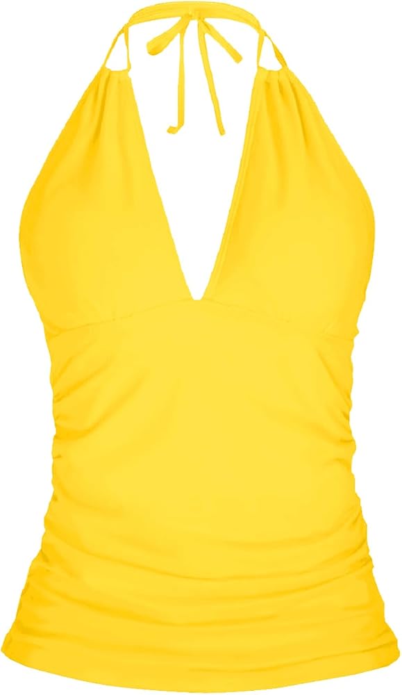 Yonique Women's Halter Tankini Top No Bottom V Neck Swim Top Tummy Control Bathing Suit Top