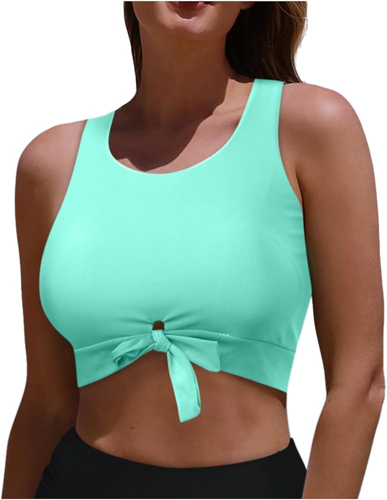 Tankini Swimsuits for Women Tankini Tops for Women Cut Out Bikini Top Twist Knot Padded Swimsuit Tops Only Scoop Neck Push Up Full Coverage Bathing Suits Mint Green XXL