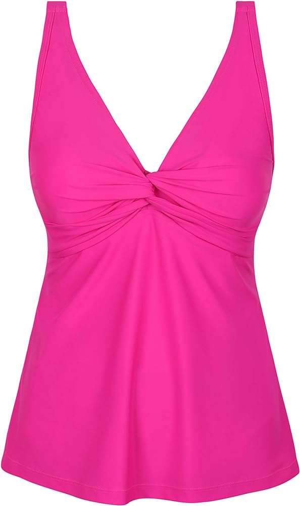 coastal rose Women's Underwire Tankini Top Twist Front V Neck Push Up Swimsuit Top Flowy Bathing Suit Tops Only