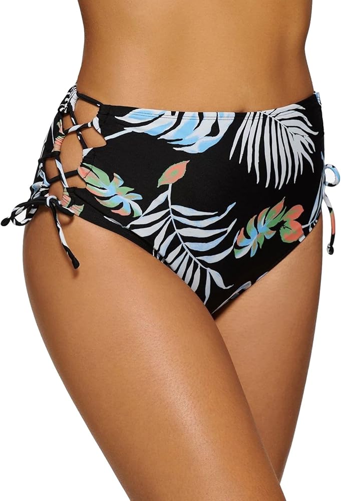 Womens Juniors Botanical Side Tie Swim Bottom Separates Black XS