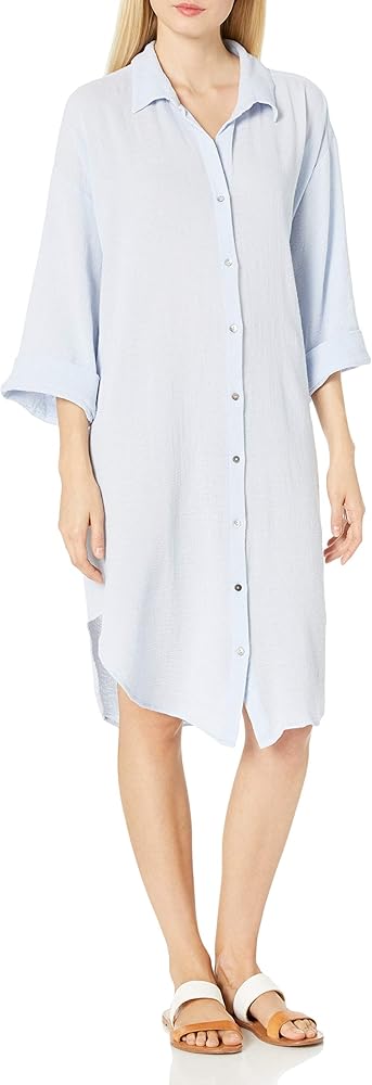 Seafolly womens Textured Cotton Oversized Beach Shirt Dress Cover Up