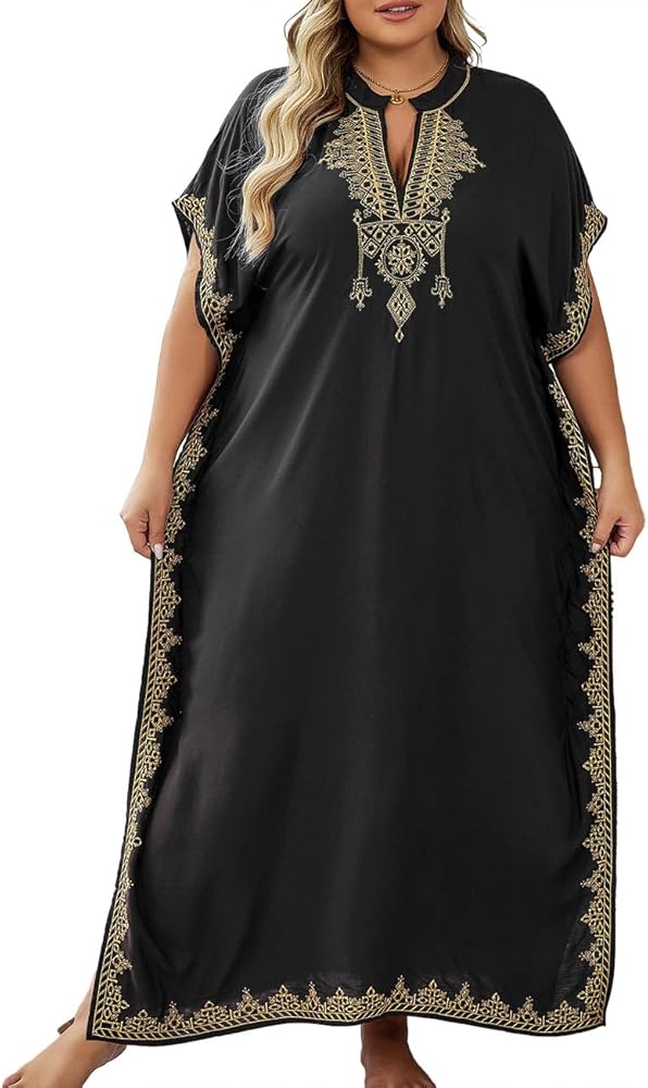 Bsubseach Kaftan Dresses for Women Swimsuit Coverup Beach Caftan Swim Cover Up Embroidery