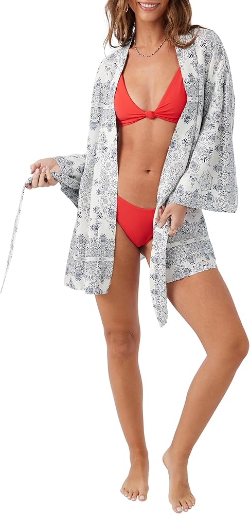 O'NEILL Women's Kimono Inspired Swimsuit Coverup Dress - 3/4 Sleeve Beach Cover Up Dress - Short Cover-Up with Tie Belt