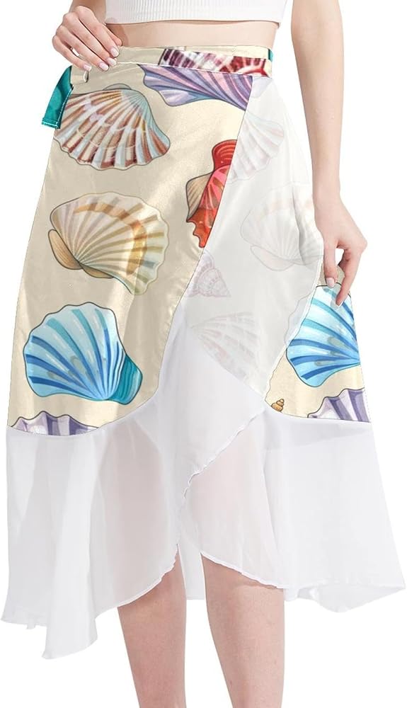 Beach Skirts for Women, Women's Sarongs Beach Wrap, Chiffon Cover Ups for Swimwear, Cartoon Starfish Scallop Summer Beach Multicolor