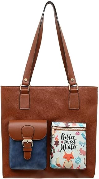 DOGO Femme Cuir Vegan Brun Fait Main et Mode Sac d'épaule - Bitter Sweet Winter Motif