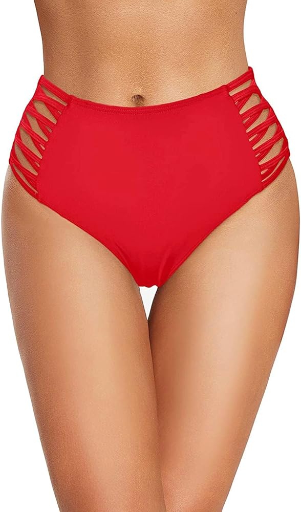 Holipick Women High Waisted Bikini Bottoms Tummy Control Swimsuit Bottoms Strappy Swim Bottom