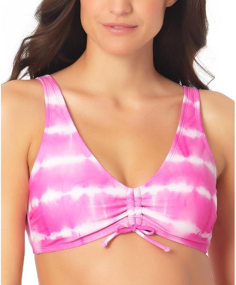 Womens Juniors Tie-Dye Cinched Swim Top Separates Pink S