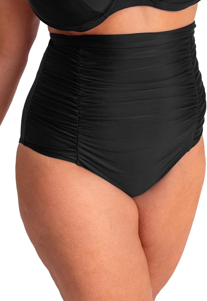 SHAPERMINT Women Ruched High Waisted Bikini Bottom Swimsuit, Tummy Control Full Coverage Swimwear, Small to Plus Size