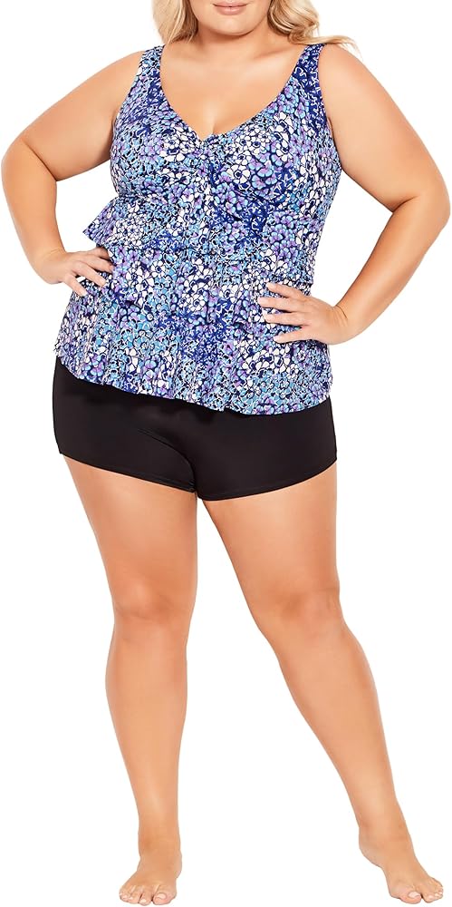 Avenue Plus Size Tankini Ruffled PR in Lourdes, Size 16