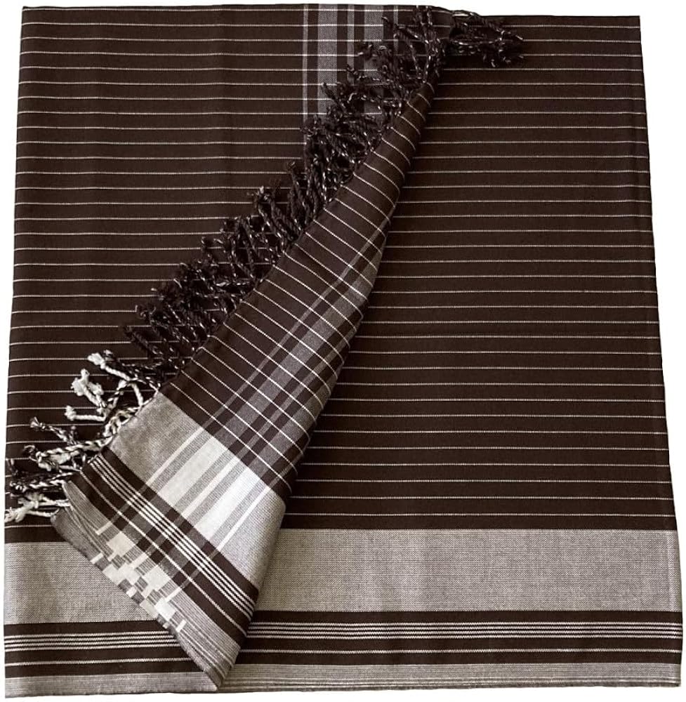 A Brown and White Striped Casual Throw Wrap