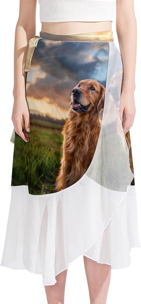 Cover Up Skirt, Women Beach Sarong, Chiffon Cover Ups for Swimwear, Golden Mao Dog Lovely