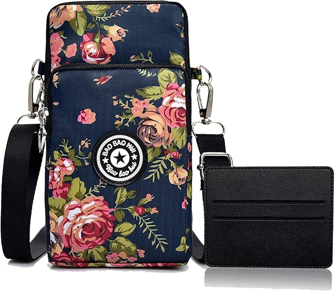 Bolso para Moviles con Tarjetero, Bolso Bandolera con Estampado de Nailon, Bandolera Ajustable y Extraíble, Estampado, Múltiples Compartimentos, Bolsos de Hombro Teléfonos Celulares