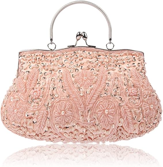 CORIOS Bolsa de Noche para Mujer Vintage Floral con Cuentas Clutch Embrague de Lentejuelas Bolsos de Fiesta Bolso de Boda Elegante Bolso de Hombro para Lujoso Fiesta de Graduación Banquete Champán