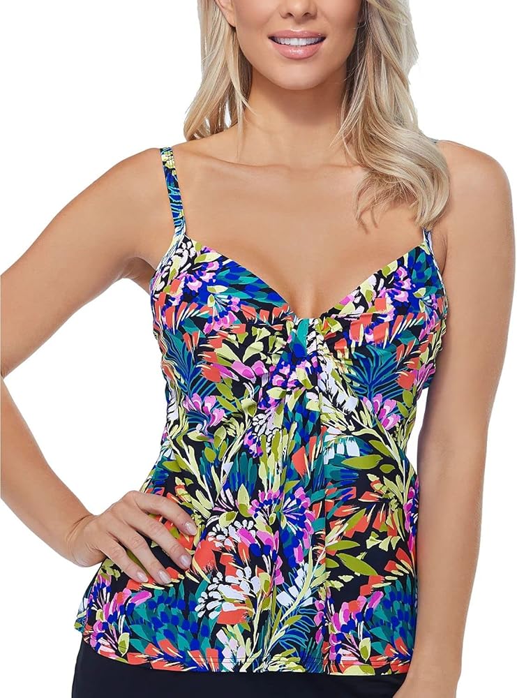 Womens Waterfall Gardens Printed Underwire Tankini Top Black Multi