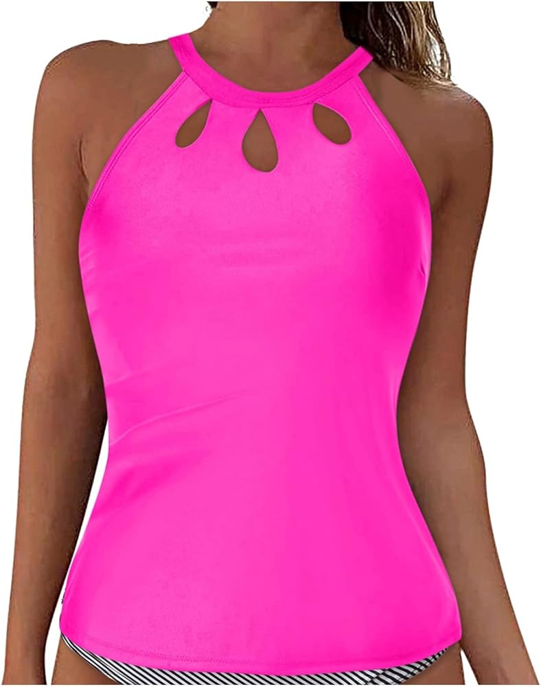 Women's Tankini Swimsuits Two Piece with Removable Pad Vintage V Neck Bathing Suit with Bottom