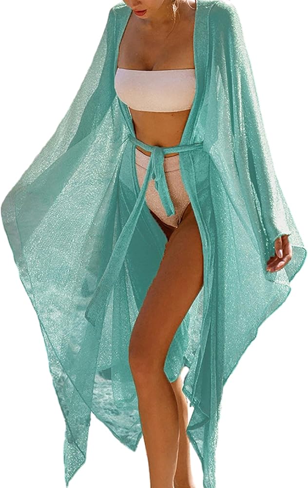 Bsubseach Women Kimonos Swimsuit Cover Ups Open Front Swim Beach Coverup Side Split Loose Kimono