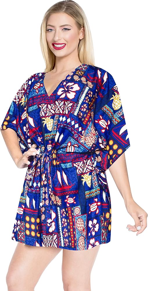 LA LEELA Women's Beachwear Summer Swim Beach Dress Cover Ups for Swimwear Women Plus Size Cute Swimsuit Coverups for Women 3X-4X Blue_AC865