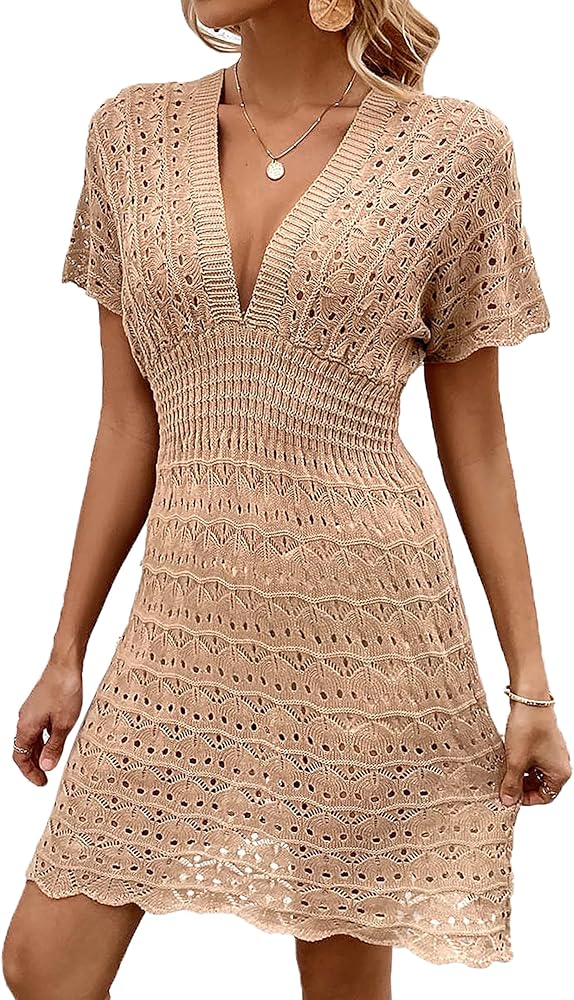 Womens Swimsuit Cover Up Hollow Out Bathing Suit Coverup Crochet Beach Dress Sun Dress