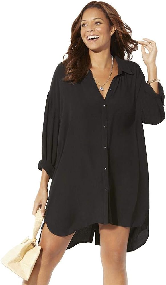 Swimsuits For All Women's Plus Size Shea High-Low Button Front Cover Up Shirt