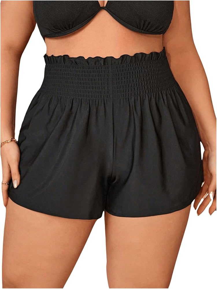 MakeMeChic Women's Plus Size Swim Shorts Ruffle High Waist Swimsuit Shorts Tankini Bottom