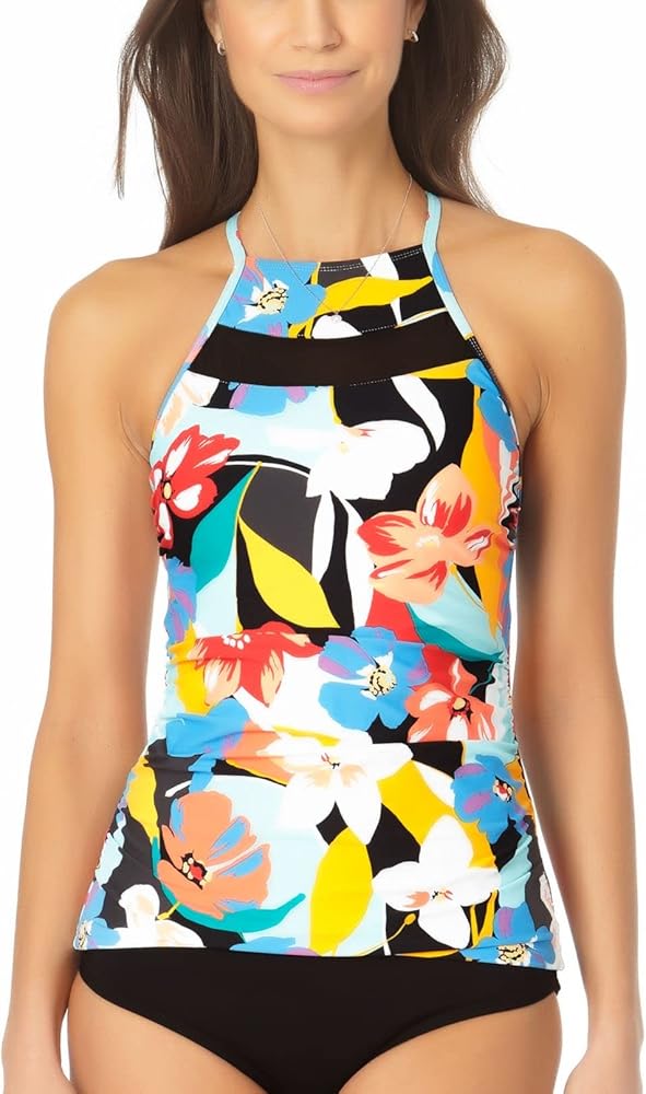 Anne Cole Modern Blooms Mesh Insert Hi-Neck Tankini