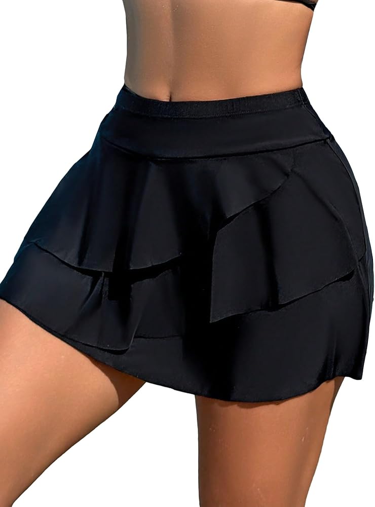 MakeMeChic Women's High Waist Ruffle Layered Swim Skirt Tummy Control Swimsuit Bottom