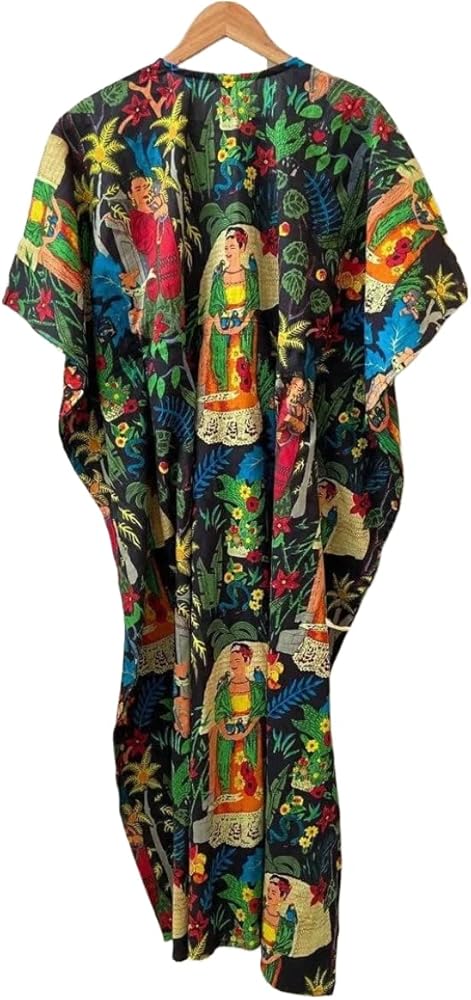 100% Cotton Long Kaftan, Block Printed Dress, Woman's Party Wear, Floral Print Kaftan, Hippie Style Maxi, Plus Size, Indian Tunic Multi