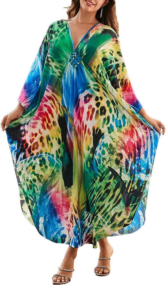 Bsubseach Caftans for Women Long Swimsuit Beach Cover Ups Plus Size Kaftan Dress Summer Loungewear Green