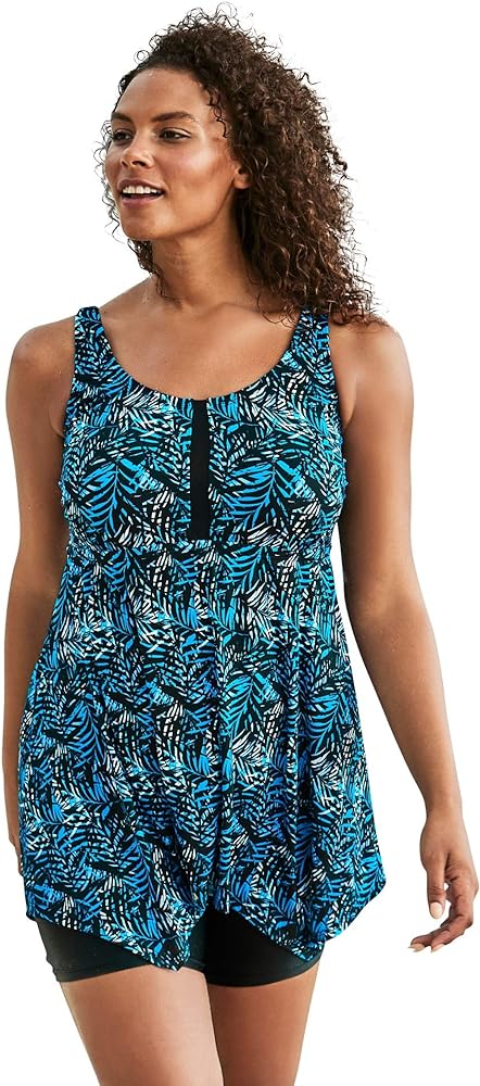 Swim 365 Women's Plus Size Longer-Length Tankini Top