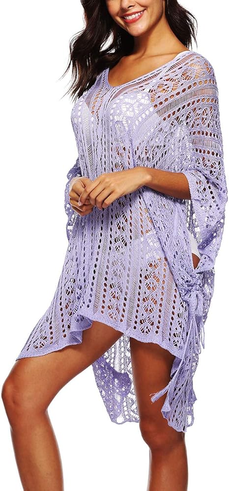 Flygo Women's Bathing Suit Cover Up Batwing Crochet Bikini Swimsuit Dress