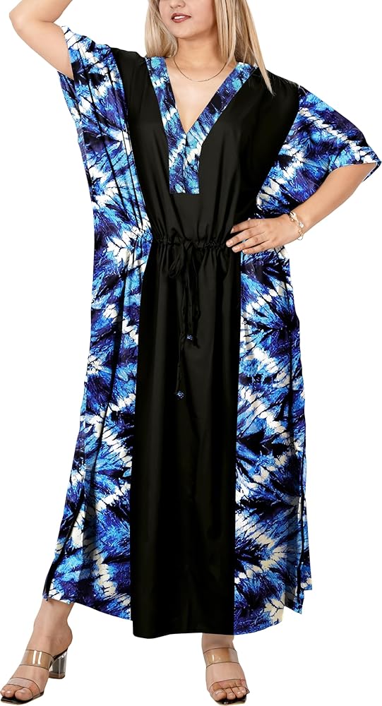 LA LEELA Women's African Beach Maxi Plus Size Caftan Casual Long Slit Dress Loungewear Dashiki Dresses for Women 2X-3X Aztec, Black