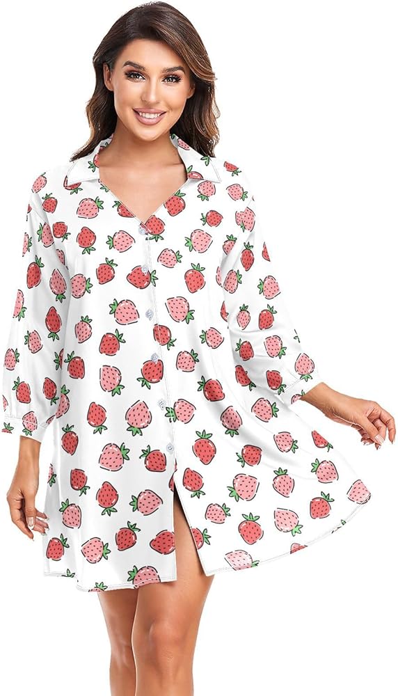 Cute Strawberry Womens Cover Up for Swimwear Beach Cover Up Shirt Dress Bathing Suit Cover Up Swimsuit Coverup Shirt