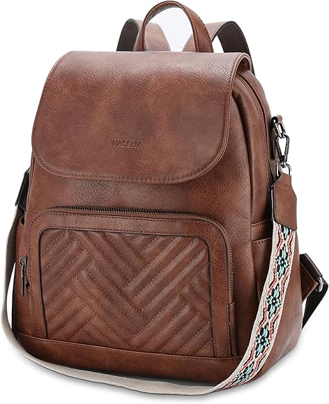 VASCHY Mochila Viaje Mujer, Bolso Mochila de Cuero PU Mochila Universidad Moda Mochila Antirrobo Impermeable Mochila Acolchado Casual Bolso Convertible con Guitarra Correa para Viaje/Esculea/Trabajo