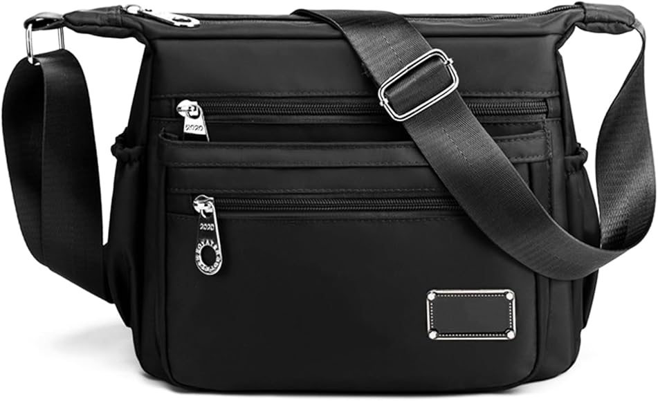 CYchen Bandolera Bolso para Mujer - Bolso de Hombro Cruzado - Bolsa de Mano Mediano de Moda para Trabajo y Universidad - Negro Crossbody- Asa Tote Shopper Nylon