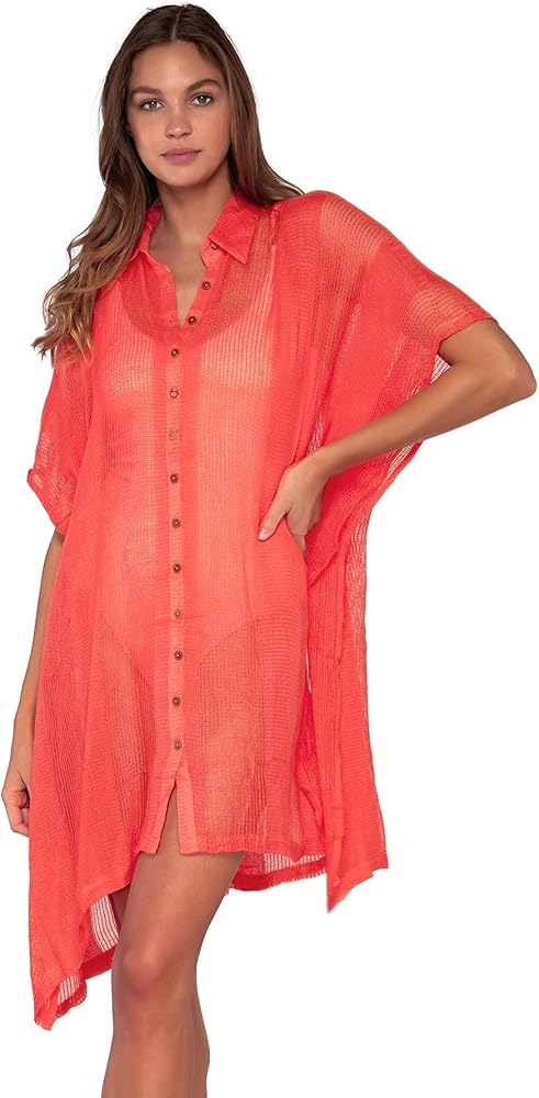 Sunsets Shore Thing Tunic, Neon Coral, Large/X-Large